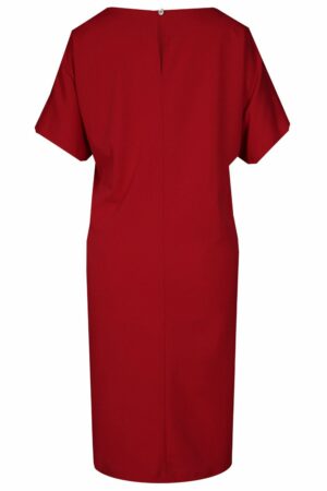 Свободна тъмно червена рокля с 3/4 кимоно ръкав