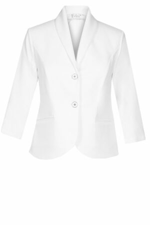 Бяло дамско сако с 3/4 ръкав от еластична материя