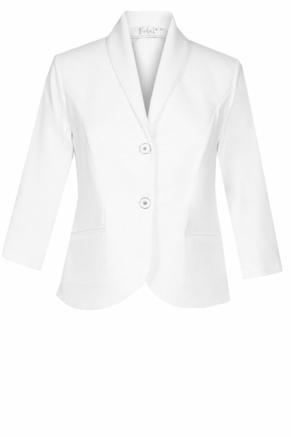 Бяло дамско сако с 3/4 ръкав от еластична материя