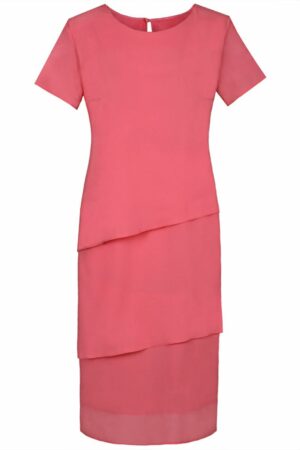Ефирна  рокля на волани с къс ръкав-бонбонено розово