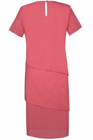 Ефирна  рокля на волани с къс ръкав-бонбонено розово