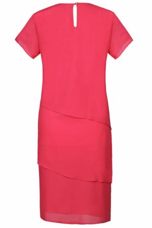 Ефирна  рокля на волани с къс ръкав-тъмно розово