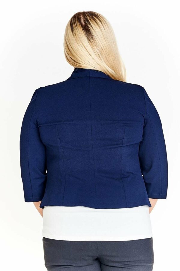 Тъмно синьо дамско сако с 3/4 ръкав от еластична материя