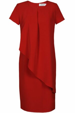 Елегантна червена дамска рокля с декоративен волан