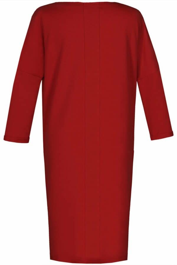 Червена дамска рокля от трико с 3/4 ръкав и метални капси