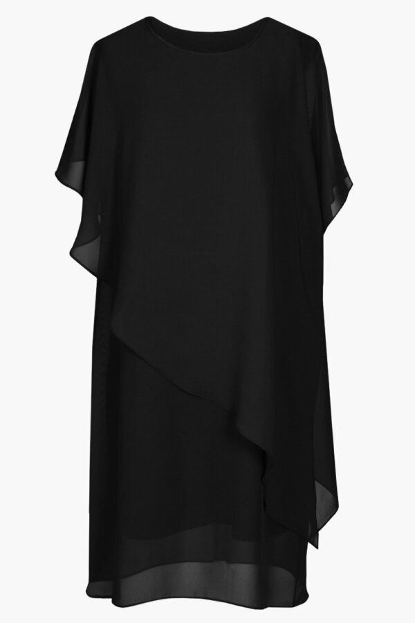 Черна асиметрична макси рокля от шифон