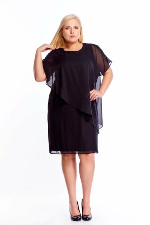Черна асиметрична макси рокля от шифон