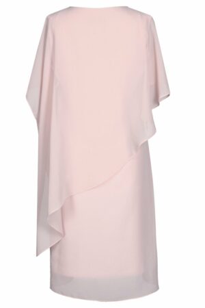 Бледо розова асиметрична макси рокля от шифон