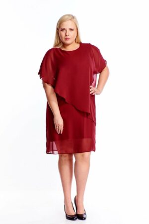 Асиметрична макси рокля от шифон в цвят бордо