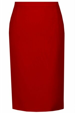 Класическа тъмно червена права дамска пола под коляното