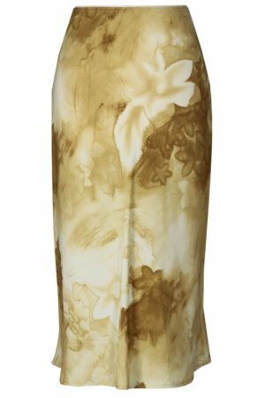 Ефирна пола до под коляното в тъмно и светло бежово - десен абстрактни цветя