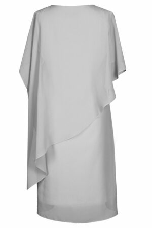 Бледо сива асиметрична макси рокля от шифон