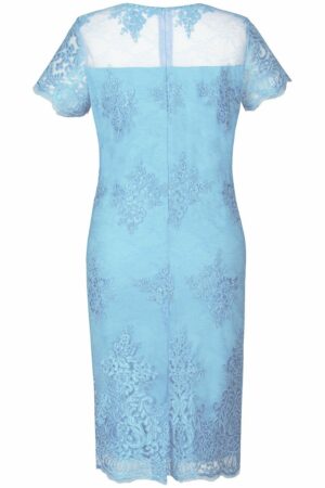 Светло синя официална рокля с къс ръкав - фигурална дантела