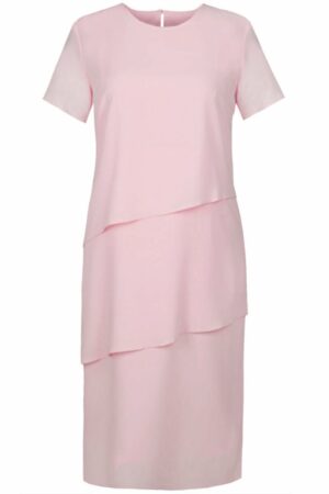 Ефирна  бледо розова рокля на волани с къс ръкав