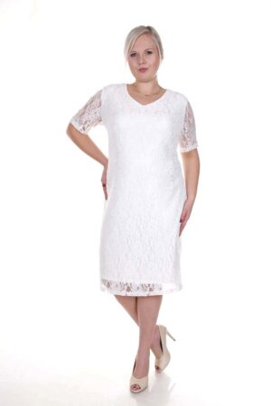 Дамска бяла дантелена рокля с къс ръкав