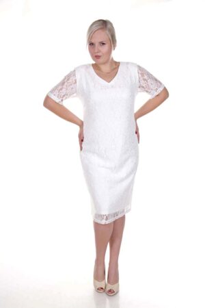 Дамска бяла дантелена рокля с къс ръкав