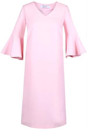 Розова дамска рокля с 3/4 ръкав камбана