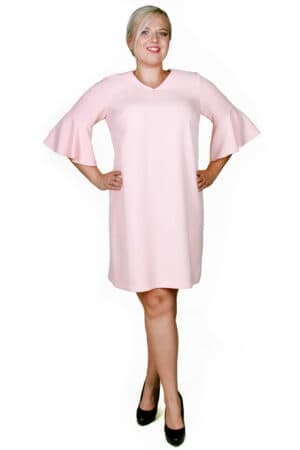 Розова дамска рокля с 3/4 ръкав камбана