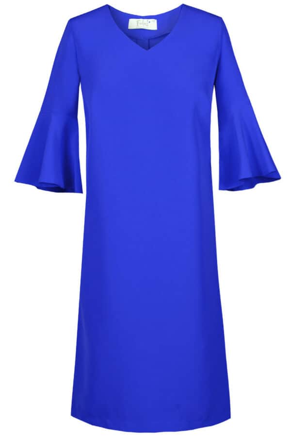 Дамска рокля с 3/4 ръкав камбана в кралско синьо
