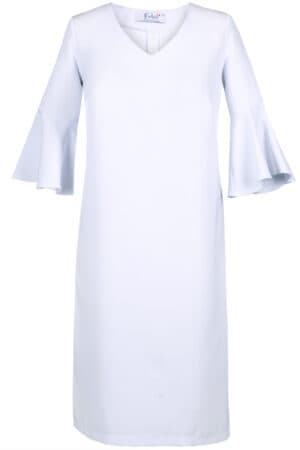 Бяла дамска рокля с 3/4 ръкав камбана