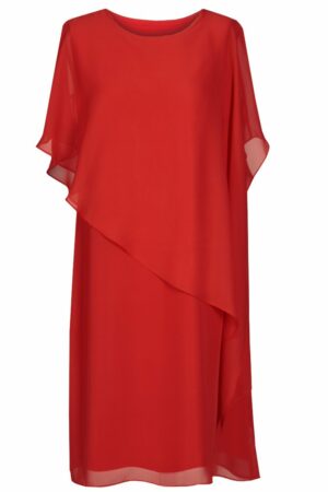 Тъмно червена асиметрична макси  рокля от шифон