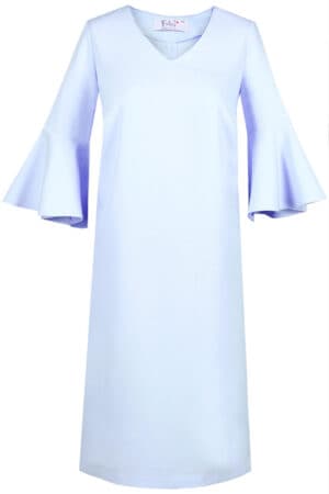 Светло синя дамска рокля с 3/4 ръкав камбана