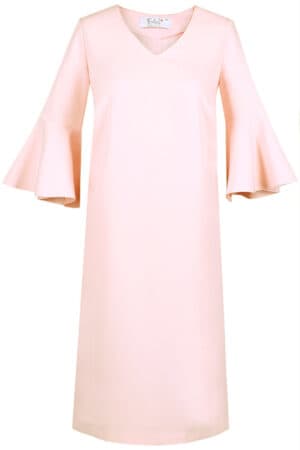 Дамска рокля с 3/4 ръкав камбана в цвят сьомга