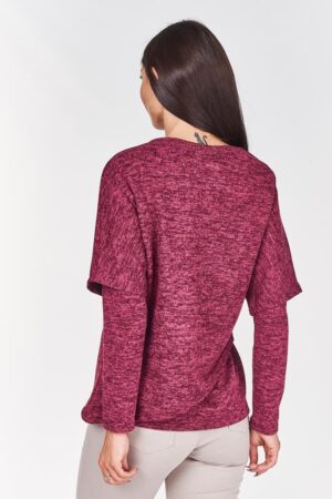 Плътна блуза с дълъг ръкав от две части меланж в бордо