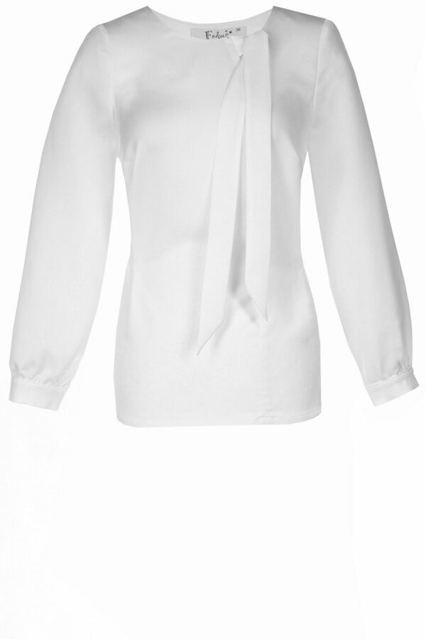 Блуза с дълъг ръкав в екрю и панделка на деколтето