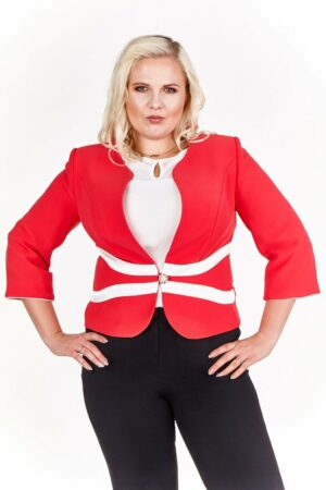 Дамско сако с 3/4 ръкав в червено и бяло