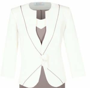Бяло дамско сако с бежова декорация и панделка на талията