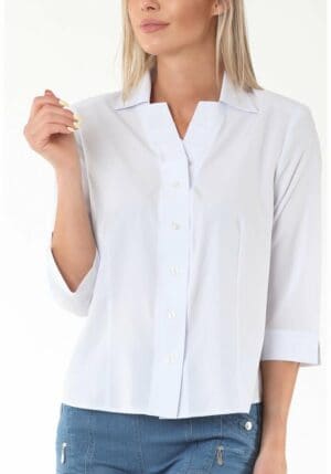 Бяла дамска риза с 2/3 ръкав