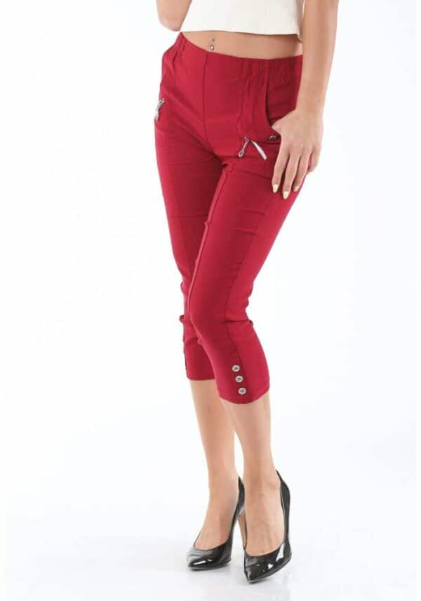 Тъмно червен дамски 7/8 панталон с ластик на талията
