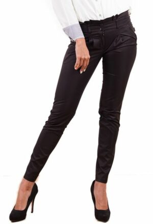 Черен дамски дълъг панталон с широк колан и плисета