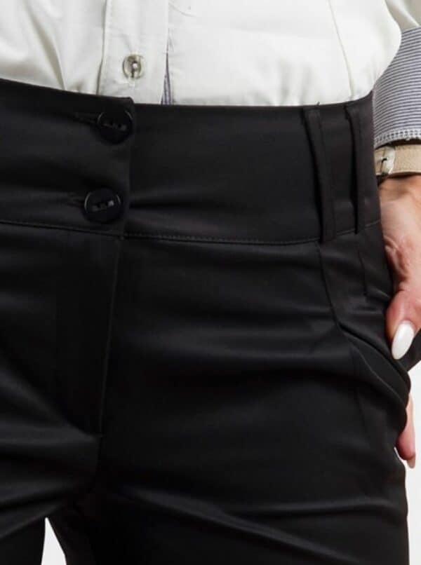 Черен дамски дълъг панталон с широк колан