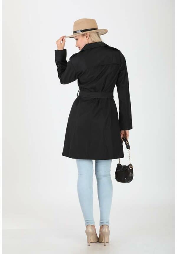 Черен дамски шлифер с двуредно закопчаване
