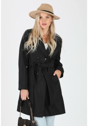 Черен дамски шлифер с двуредно закопчаване
