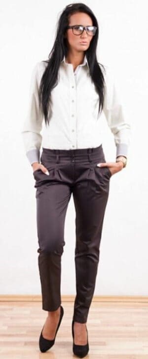 Дамски дълъг панталон с широк колан и плисета в цвят графит