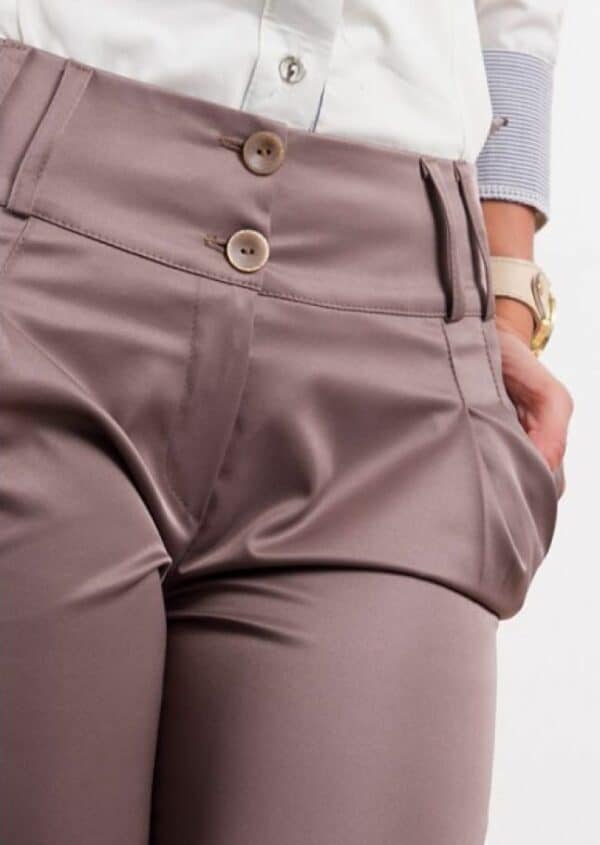 Дамски дълъг панталон с широк колан в цвят капучино