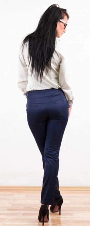 Дамски дълъг панталон с широк колан в тъмно синьо