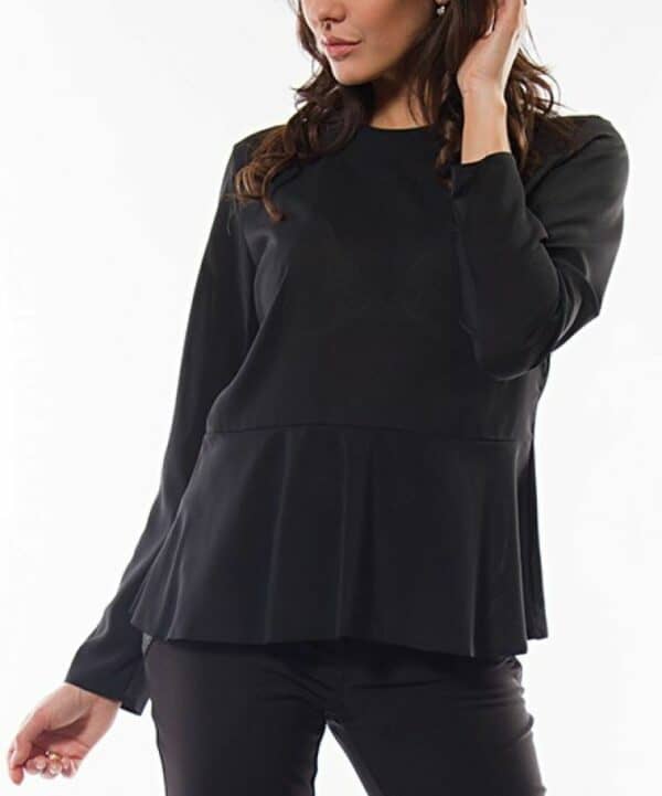 Ефирна черна дамска блуза с дълъг ръкав и копчета на гърба