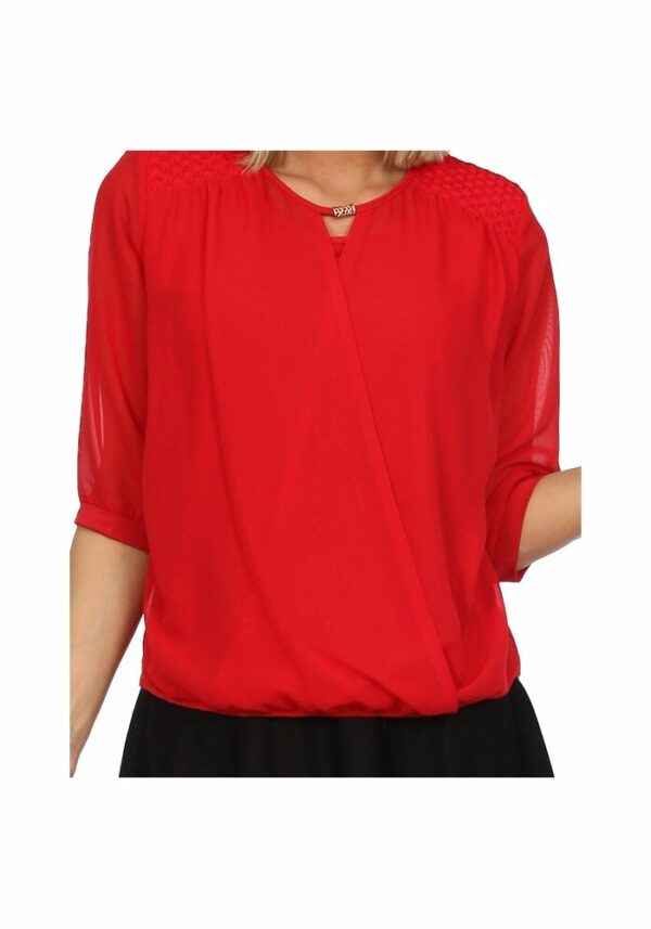 Ефирна червена блуза с 3/4 ръкав и метална декорация