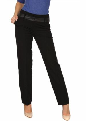 Елегантен черен дамски панталон с платки еко кожа