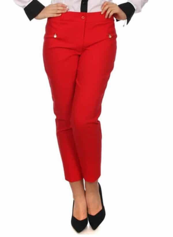 Елегантен дамски панталон с дължина над глезена в червено
