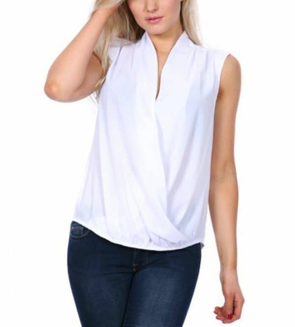 Елегантна бяла дамска риза без ръкав