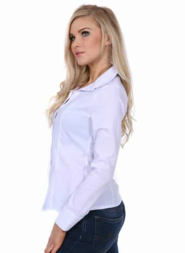 Класическа бяла дамска риза с дълъг ръкав