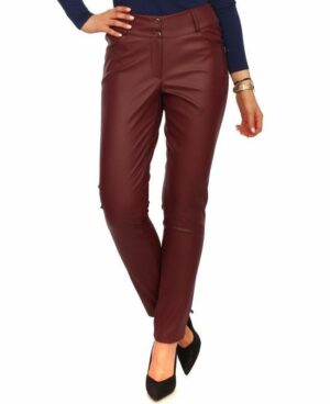 Класически дамски панталон от еко кожа в бордо