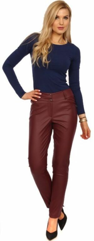 Класически дамски панталон от еко кожа в бордо