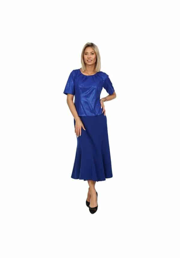 Официален дамски костюм в синьо - 3 части пола блуза и сако