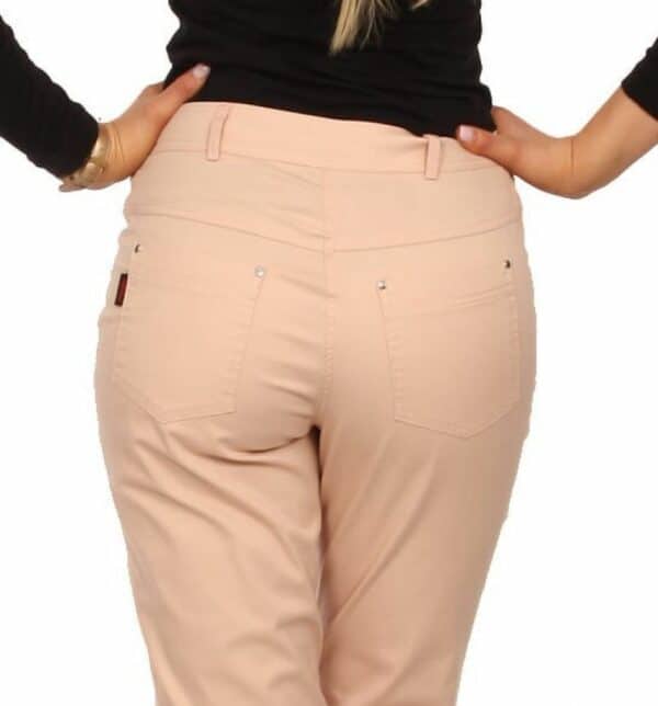 Памучен тесен дамски панталон цвят розова пудра